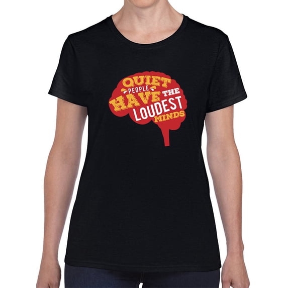 Quiet People Have Loudest Minds Hawking Science Quote Women Black T-Shirt, Female XX-Large