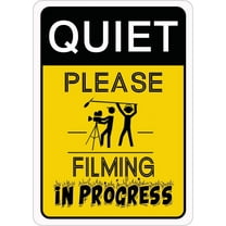 Quiet Please Filming In Progress Metal Tin Sign for Home Door Office Vintage Wall Plaques Decoration 8X12 Inches