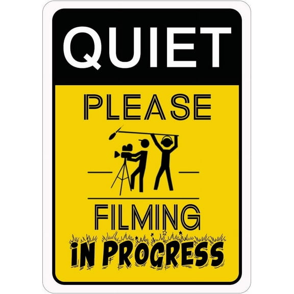 Quiet Please Filming In Progress Metal Tin Sign for Home Door Office Vintage Wall Plaques Decoration 8X12 Inches