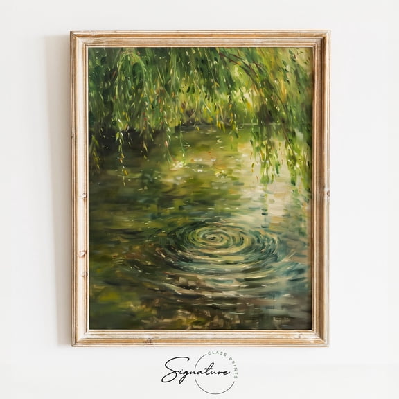 Quiet Pond Art – Willow Tree Draping Over Water, Nature Wall Decor, Serene Landscape, Tranquil Scene Art Poster, 803 Home Decor, 8x12 UNFRAMED