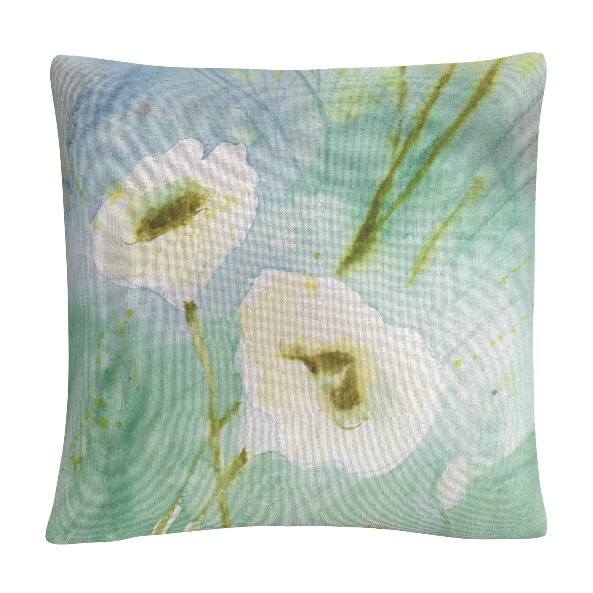 Quiet Pond' White Soft Floral Motif By Sheila Golden 16 X 16 Decorative Throw Pillow
