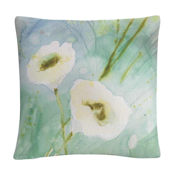 Quiet Pond' White Soft Floral Motif By Sheila Golden 16 X 16 Decorative Throw Pillow