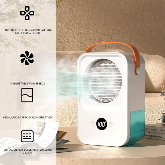 Quiet Portable Air Conditioner Fan with Smart Voice Control, 4-Speed Desktop Cooling Fan & Humidifier, 2.5L Large Water Tank Mist Cooler with Digital Display for Bedroom, Office, Dorm & Camping