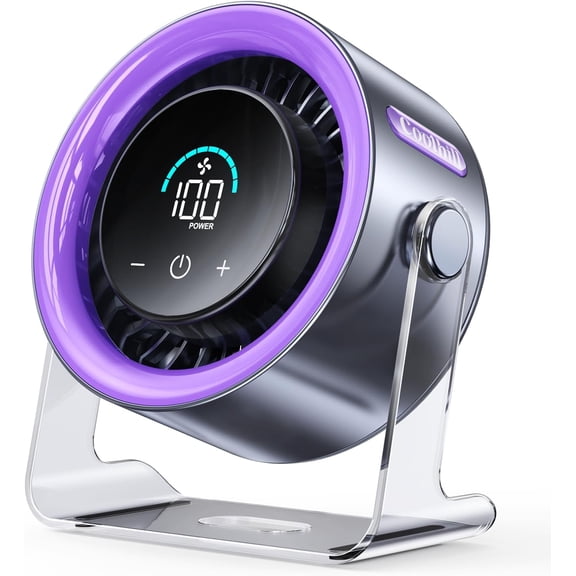 Quiet Portable Desk Fan, 100-Level Digital Display Silent Table Fan with Turbo Airflow, 24H Battery Life, 3-Way Use Desktop Wall-Mounted Suspended