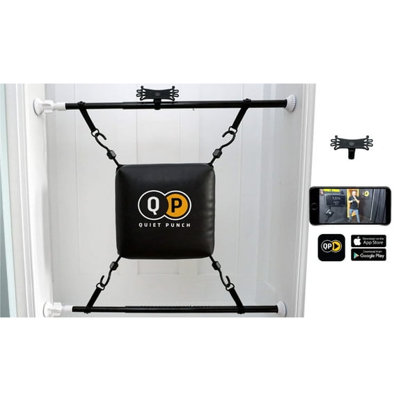 Quiet Punch Doorway Punching Bag, Phone Holder with App, 28"-36" Size, Portable Boxing, Apartment Friendly Workouts (No Punch Tracker)
