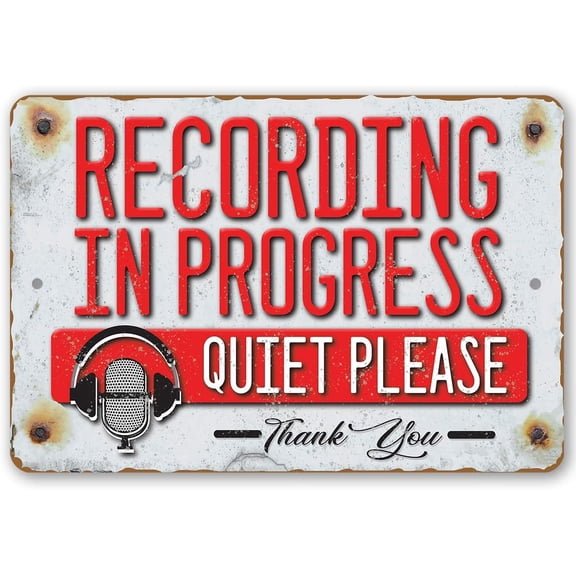 Quiet Recording Studio - Classic Music Studio Decor, Podcast Sign and Music Room Accessories, Vintage Gifts for Artists and Producers, 8x12 Use Indoors or Outdoors Durable Metal Sign