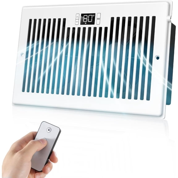 Quiet Register Booster Fan Fits 6" x 10" Register Holes, 10-Speed Smart Heating Cooling AC Vent Fan with Remote Control and Thermostat Control - White