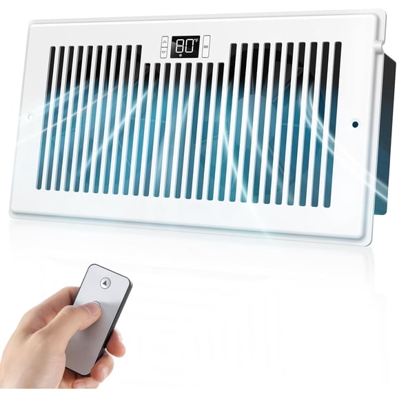 Quiet Register Booster Fan Fits 6" x 12" Register Holes, 10-Speed Smart Heating Cooling AC Vent Fan with Remote Control and Thermostat Control - White