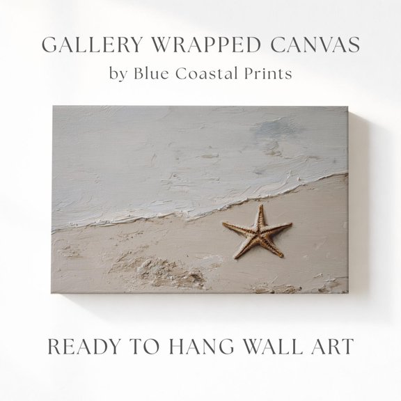 Quiet Sea Star Art Negative Space Starfish Rippled Sand Coastal Living Room Beach House Lakeside Calm Neutral Soft Minimal Seaside View, Unframed Paper Print