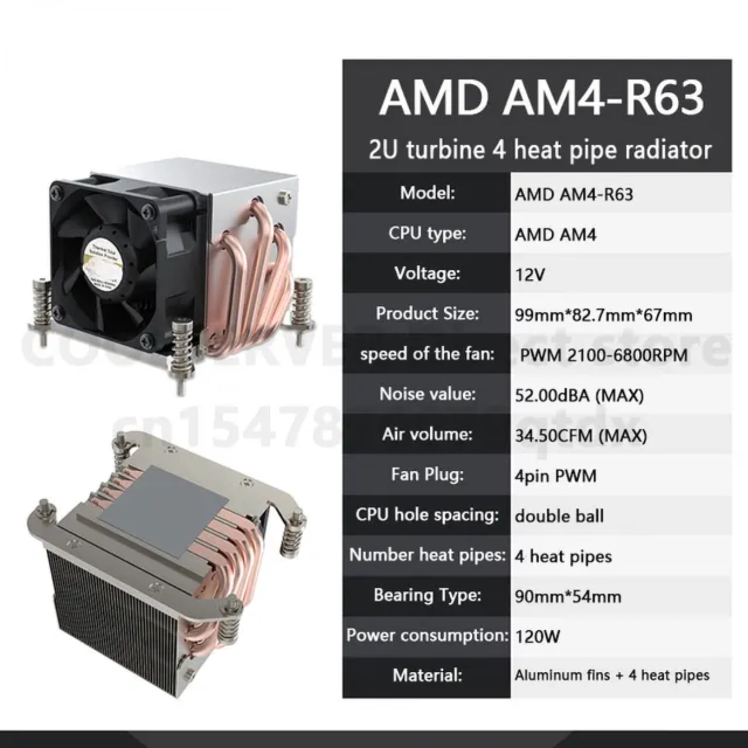 R63 2U Server CPU Cooler 4 Heatpipes workstation Radiator PWM 4PIN ...