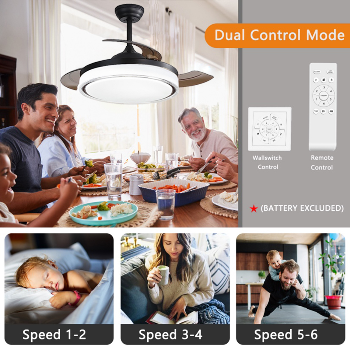 Quiet and Sleek 42Inch Modern Bladeless Ceiling Fan with LED Dimmable