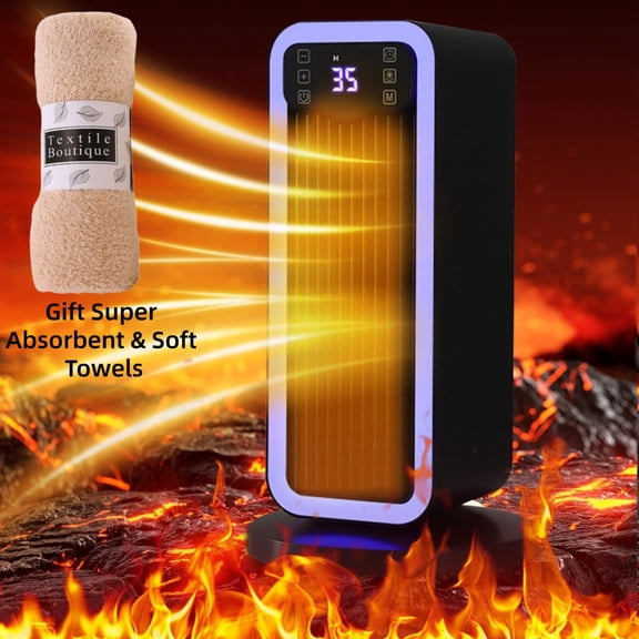 Quiet Space Heater For Indoor Use, 1500W Vertical Ceramic Heater With Remote Control, Colorful Ambient Light, Eco Mode, Timer, Tip-Over & Overheat Protection, Intelligent Temperature Control