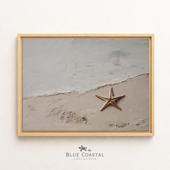 Quiet Starfish Sea Star Negative Space Rippled Sand Coastal Office Entryway Decor Calm Vacation Rental Minimal Neutral Soft Seaside, Unframed Paper Print