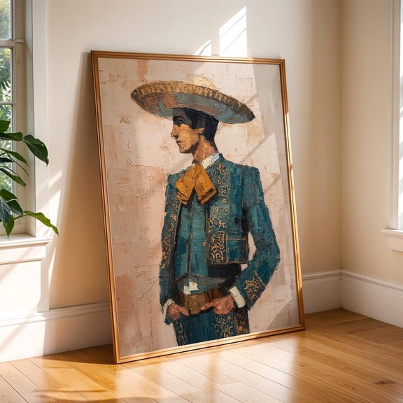 Quiet Strength Charro Portrait Wall Art Print, Traditional Mexican Mariachi Figure And Heritage Decor