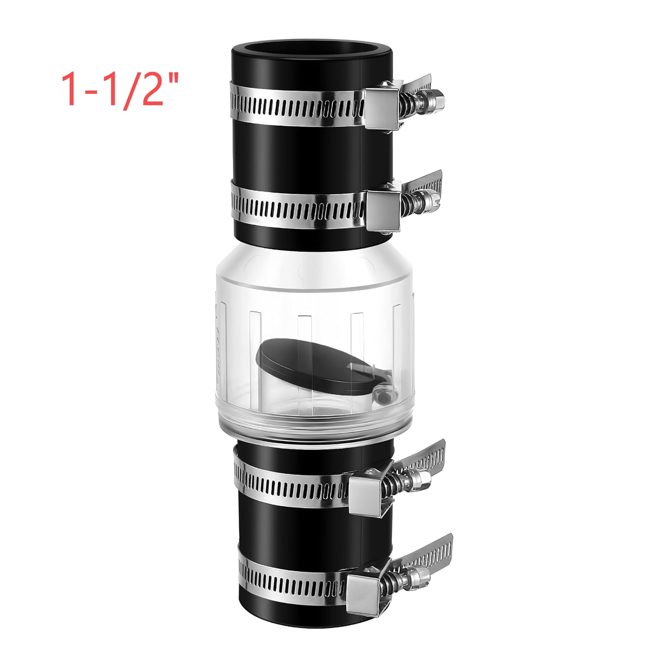 Quiet Sump Pump Check Valve,Fits 1.5"Pipe Silent PVC Check Valve with Clamps & Spring Loaded Flapper for Backflow Prevention