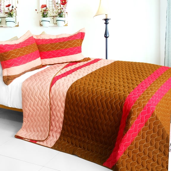Quiet Time 3PC Vermicelli-Quilted Patchwork Quilt Set (Full/Queen Size)