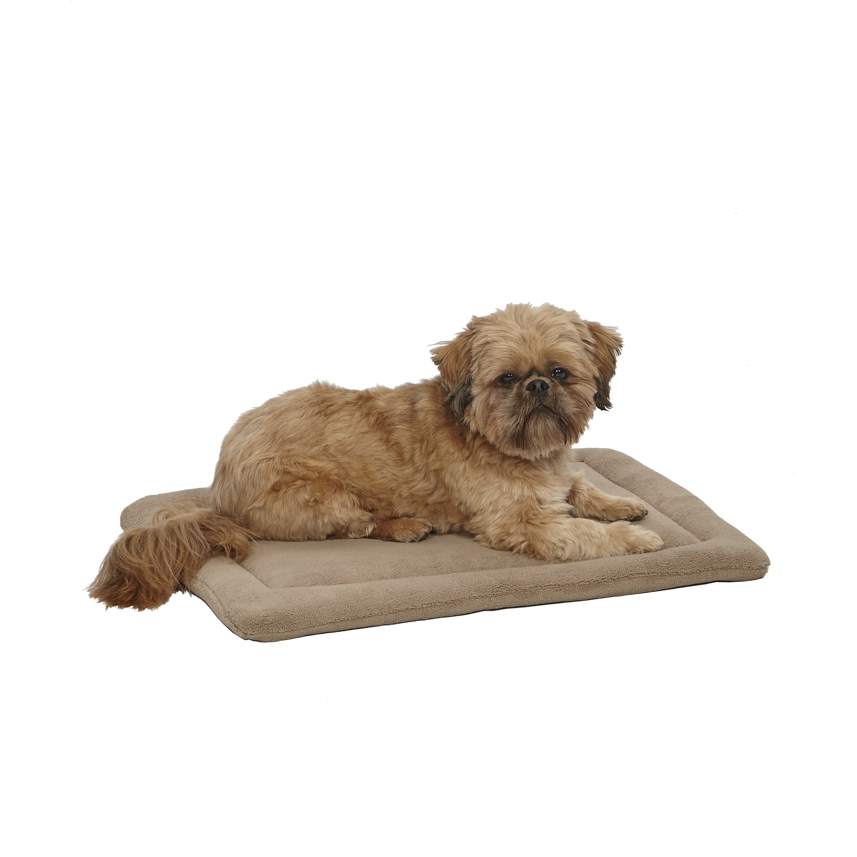 Medium Beige Micro Terry Pet Bed with Cushioned Base
