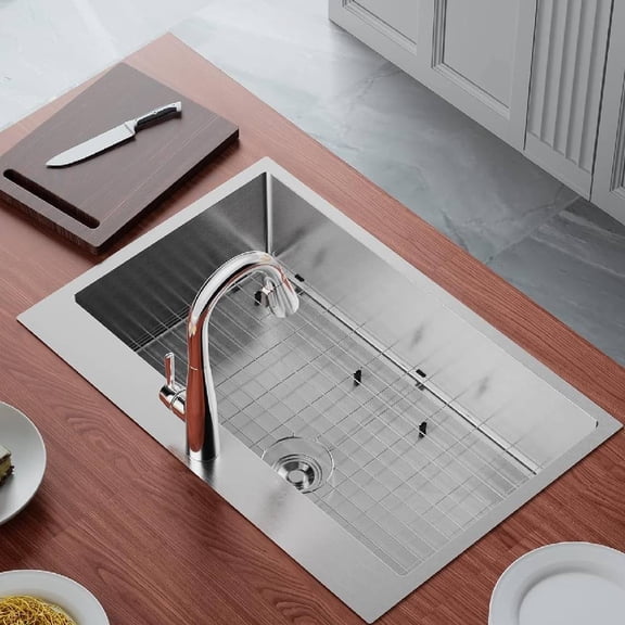 Quiet Top Mount Kitchen Sink 30x22x9 Inch, T-304 SS with Soundproofing Silver
