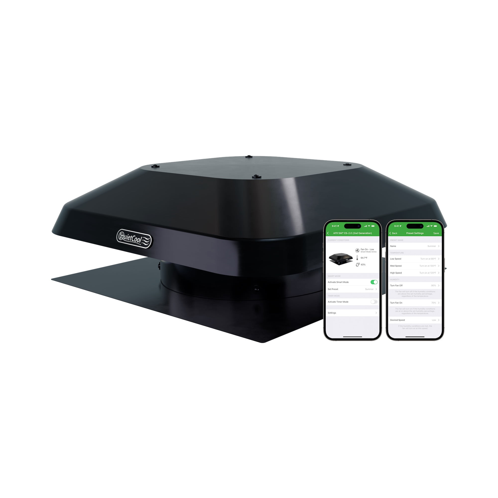 Black Galvanized Steel Smart Roof Mount Attic Fan