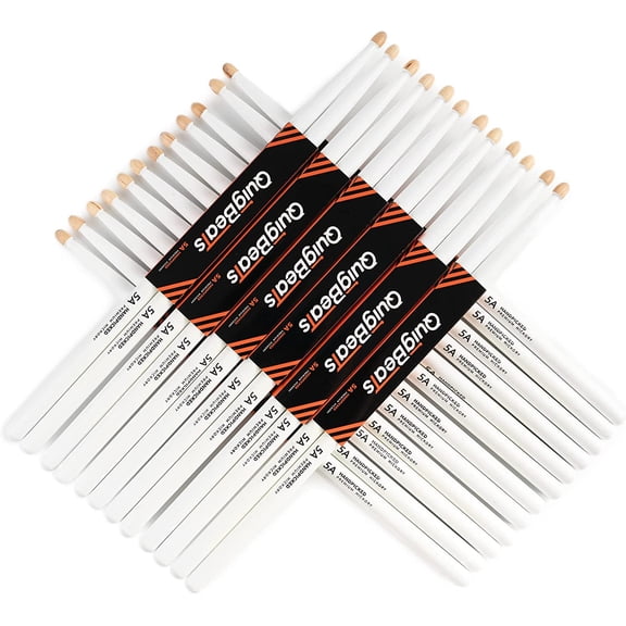 QuigBeats Drum Sticks, Hickory 5A Drumsticks, Drumsticks for Adults & Kids 5A 12 Pairs - C - White