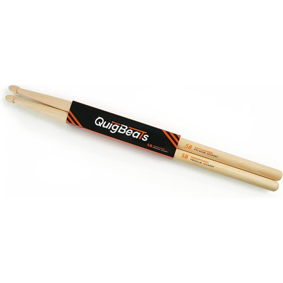 QuigBeats Drum Sticks, Hickory 5B Drumsticks, Drum sticks for Adults & Kids 1 Pair - A