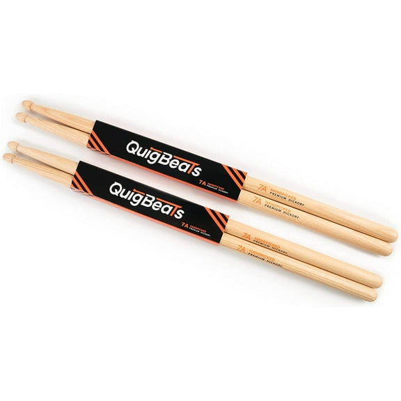 QuigBeats Drum Sticks, Hickory 7A Drumsticks, Drumsticks for Adults & Kids 2 Pairs - A