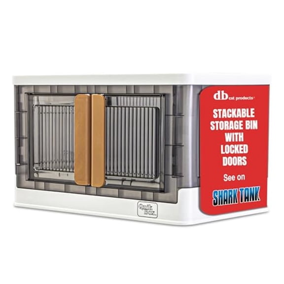 Quik Box - 8.5 Gallon Stackable Storage Bins with Doors Wheels - Collapsible Organizer for Dorms Bedroom Home - Durable Polystyrene - White