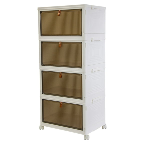 Quik Box Sport 6 Gallon 4 tier Stackable Storage Bins with Magnetic Door, Collapsible Organizer Foldable Container, for Bedroom Living Room Kitchen Neat, Tidy Dorms and Organized Homes, Boxes