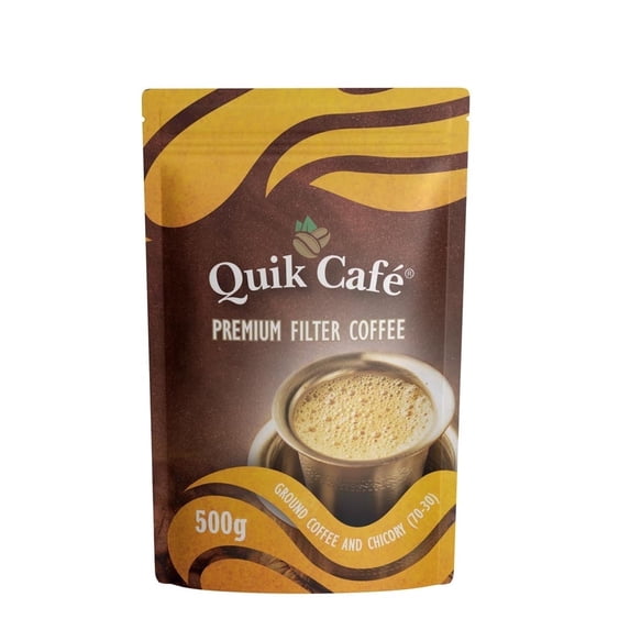 QuikCafé Premium Filter Coffee with Chicory. Rich aroma, traditional South Indian taste, all natural Ingredients, Preservative-Free- 17.63 oz (500g) of Perfection