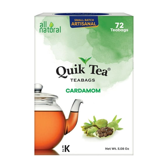 QuikTea Cardamom Chai Tea Bags - 72 Count - All Natural, Preservative Free - Non-GMO - Easy To Brew Cardamom Chai Tea Bags