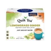 QuikTea Instant Lemongrass Ginger Chai Tea Latte, 10 Single-Serve Sachets, Artisanal Indian Chai Latte Mix, Just Add Hot Water, Low Caffeine, Non-GMO, Gluten Free