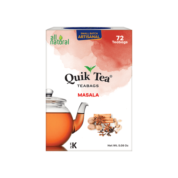 QuikTea Masala Tea Bags - 72 Count - 100% Premium Assam tea paired with authentic spice extracts, All Natural, Preservative Free - Easy To Brew, Kosher