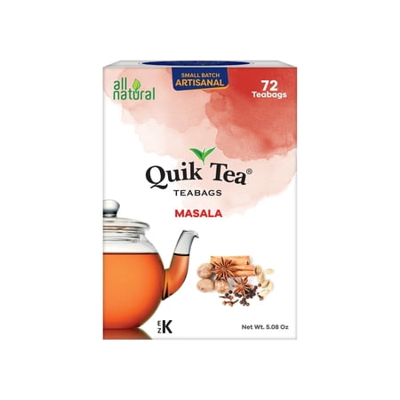 QuikTea Masala Tea Bags - 72 Count - Assam Tea Paired with Authentic Spice Extracts, All Natural, Preservative Free - Easy To Brew, Kosher