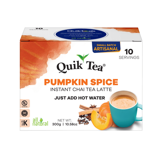 QuikTea Pumpkin Spice Chai Tea Latte 10 Count, Bold Pumpkin Spice Flavor, Naturally Caffeine-Light, no preservatives Just Add Hot Water