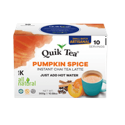 QuikTea  Pumpkin Spice Chai Tea Latte – 10 Count, Bold Pumpkin Spice Flavor, Naturally Caffeine-Light, no preservatives, No Sugar Added – Just Add Hot Water