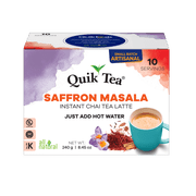 QuikTea Instant Saffron Masala Chai Tea Latte, 10 Single-Serve Sachets, Artisanal Indian Chai Latte Mix, Just Add Hot Water, Low Caffeine, Non-GMO, Gluten Free
