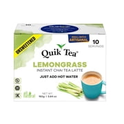 QuikTea Instant Lemongrass Chai Tea Latte Unsweetened, 10 Single-Serve Sachets, Artisanal Indian Chai Latte Mix, Just Add Hot Water, Low Caffeine, Non-GMO, Gluten Free
