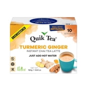 QuikTea Instant Turmeric Ginger Chai Tea Latte Unsweetened, 10 Single-Serve Sachets, Artisanal Indian Chai Latte Mix, Just Add Hot Water, Low Caffeine, Non-GMO, Gluten Free