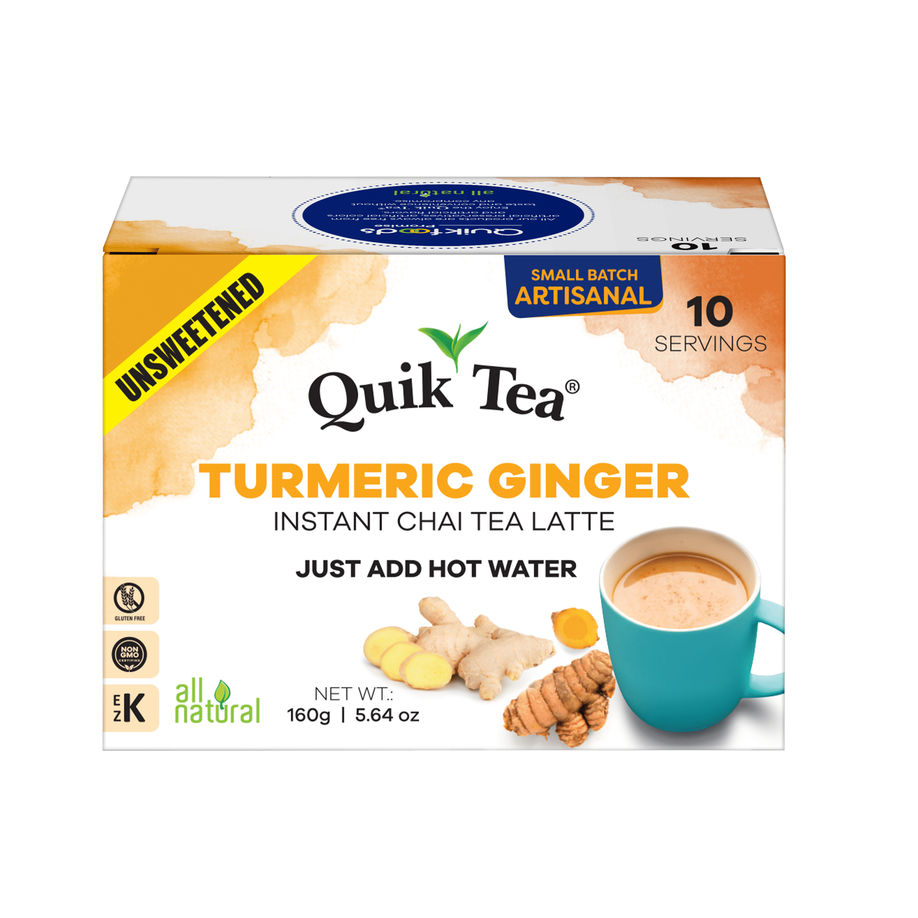 Quik Tea Turmeric Ginger Latte, Unsweetened Chai Mix, 10-Count