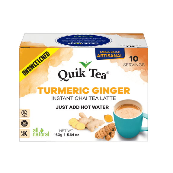 QuikTea Turmeric Ginger Unsweetened Coffee – 10 Count, Bold Turmeric Ginger Flavor, Naturally Caffeine-Light, no preservatives, No Sugar Added – Just Add Hot Water