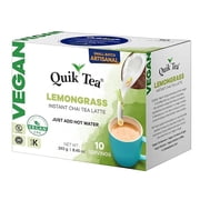 QuikTea Vegan Instant Lemongrass Chai Tea Latte, 10 Single-Serve Sachets, Authentic Indian Chai Made with Coconut Milk Powder, Plant-Based Chai Latte Mix, Just Add Hot Water, Non-GMO, Gluten Free