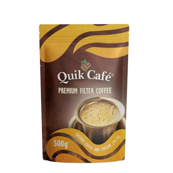 QuikCaf Ground Coffee & Chicory Coffee - Instant Herbal Blend With Natural Ingredients, Caffeine-Light, Preservative-Free- 500g of Perfection