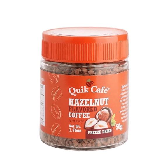 QuikCaf Premium Instant Coffee, Natural Hazelnut Flavor - 1.76 oz (50g) Freeze Dried Arabica beans for Maximum flavor Delivery and Easy Solubility, All-Natural, Preservative-Free  Just Add Hot Wate