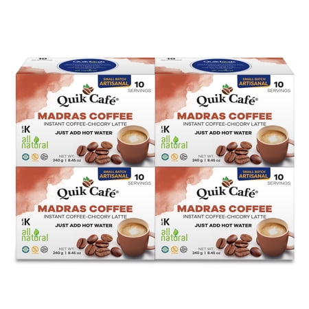 QuikCafé Madras Coffee – 40 Count, Instant Herbal Blend with Natural Ingredients, Caffeine-Light, Preservative-Free – Just Add Hot Water