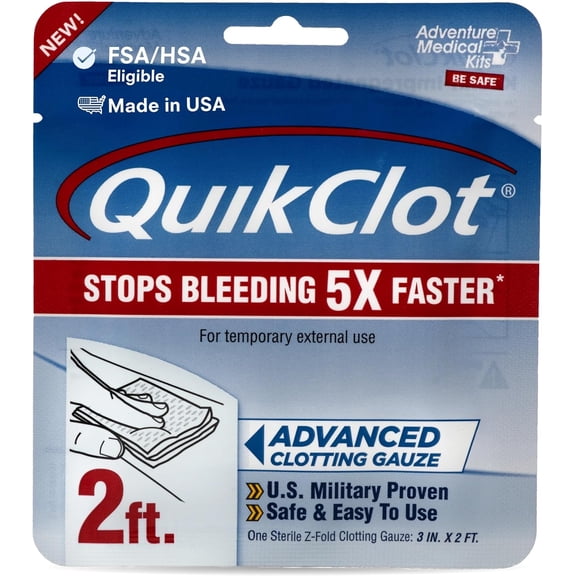 QuikClot Advanced Clotting Gauze - Stops Bleeding Up to 5X Faster Than Standard Kaolin Hemostatic Dressing for First Aid Kits & Gear 3 x 24