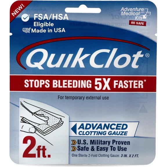QuikClot Advanced Clotting Gauze - Stops Bleeding Up to 5X Faster Than Standard Kaolin Hemostatic Dressing for First Aid Kits & Gear 3 x 24