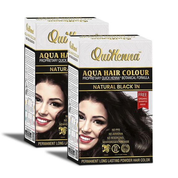 QuikHenna Aqua Powder Hair Colour 1N Natural Black for Men & Women, 110GM | Permanent Long Lasting Powder Hair Colour | PPD & Ammonia Free Hair Color (Pack Of 2)