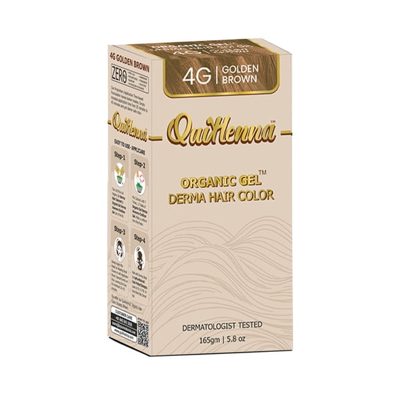 QuikHenna Organic Hair Colour Derma Gel 4G Golden Brown - PPD & Ammonia Free Permanent Natural Hair Colour 165gm