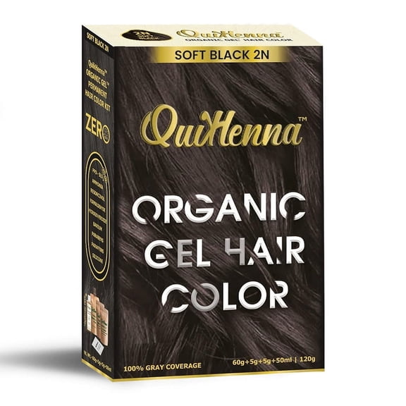 QuikHenna Organic Hair Colour Gel 2N Soft Black - PPD & Ammonia Free Permanent Natural Hair Color, 100% Grey Coverage, Long Lasting Gel Colour for Men & Women, 120gm