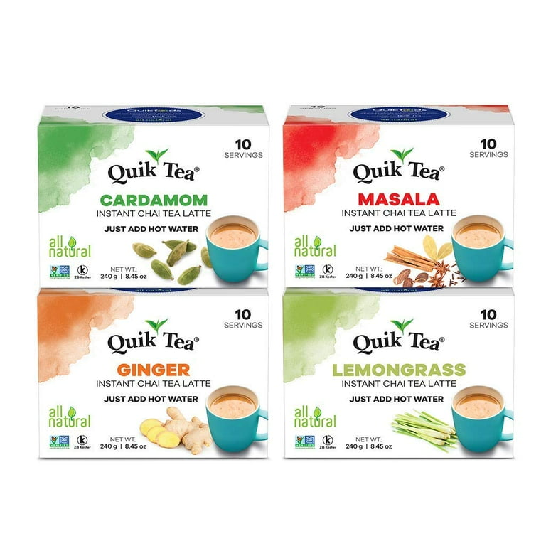 QuikTea Chai Tea Latte 4 Flavor Variety Pack, Cardamom/Masala